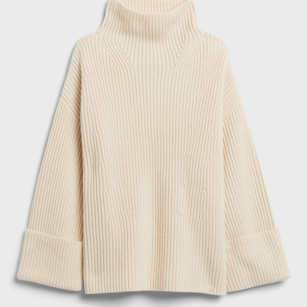 Banana Republic Oversized Merino Cashmere Turtleneck Sweater | Ivory sz Small
